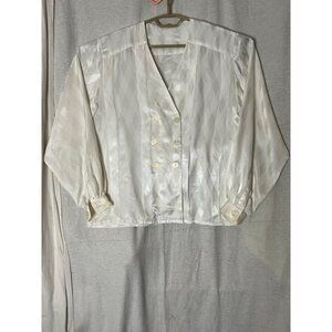 Vintage Jaeger Women's White Satin Blouse Shirt  Double Breasted  Size M